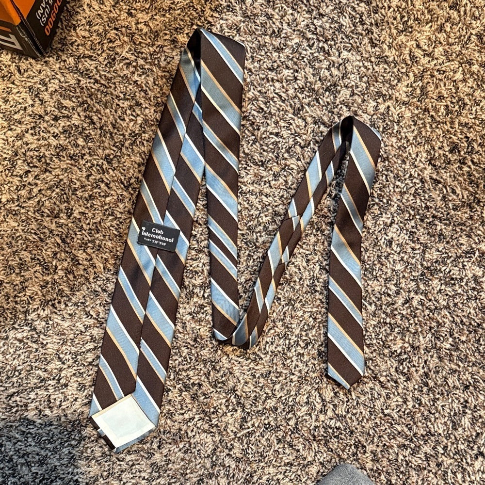 Club International Brown and Light Blue Striped Men's Tie